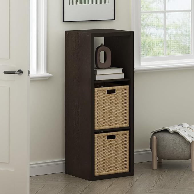 Furinno Cubicle Open Back Decorative Cube Storage Organizer, 3-Cube, Black Dark Oak