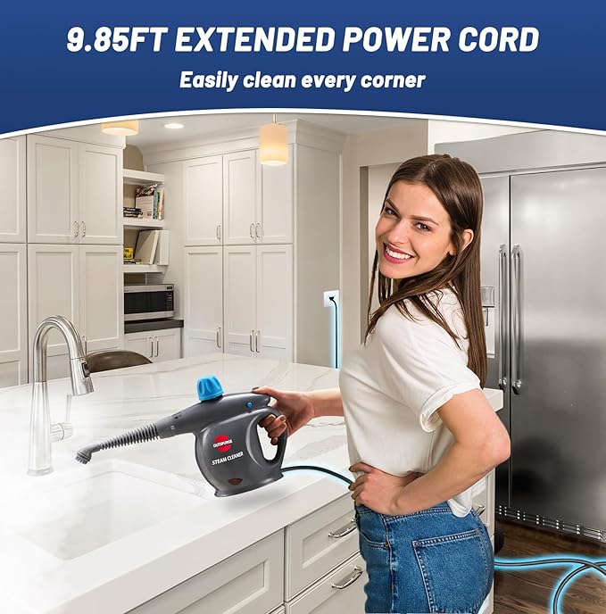 Handheld Steam Cleaner, Pressurized Multi-Surface Steam Shot with 13 Accessories, Safety Lock, Steamer for Cleaning Floor, Upholstery, Grout, Windows, Couch and Car, Grey