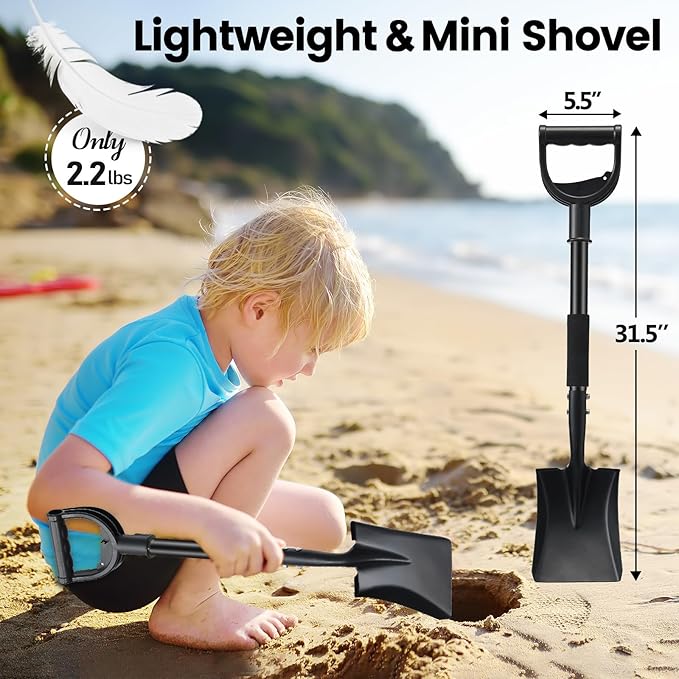 Garden Flat Shovel, 31 inch Small Transfer Shovels Heavy Duty Portable Mini Spade with Curved D-Handle for Gardening, Digging, Camping, Car, Kids Sand Beach Shovels