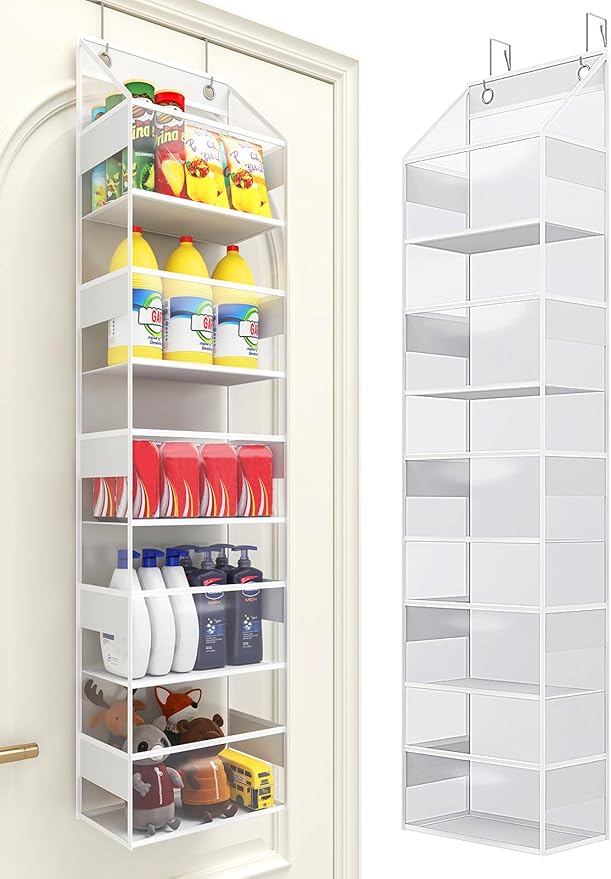 5-Tier Over The Door Organizer, Clear Hanging Storage Organizer, Large Capacity Behind Door Organizer for Bedroom, Baby Nursery, Bathroom, Closet, Pantry and Sundries
