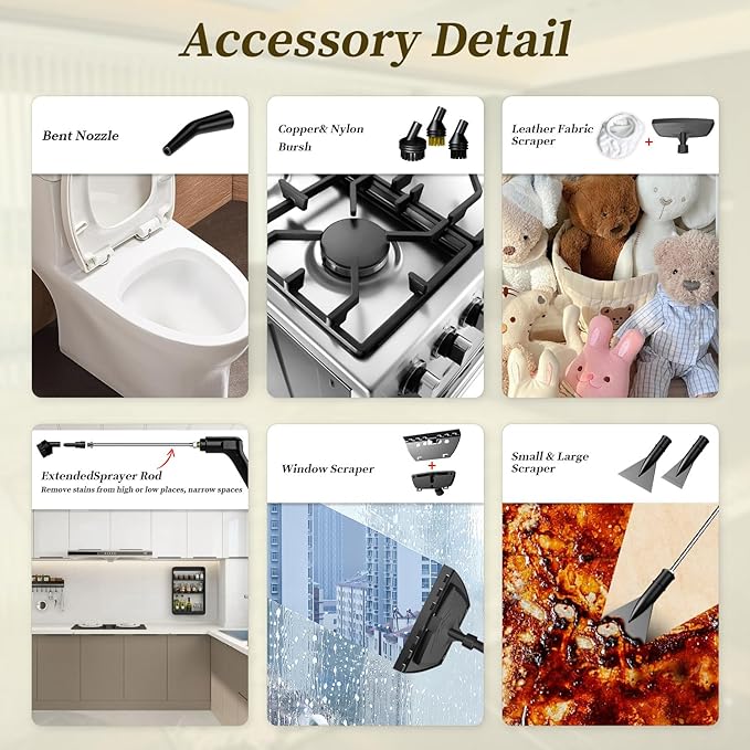 Steam Cleaner,15s Heat-Up,1.6L Tank,3-Level Adjustable Handle,2500W Steamer for Cleaning,Portable Steamer for Cleaning with 16PCS Accessories,Steam Cleaner for Home,Grout,Tile,Couch,Car,Dirt,Grease