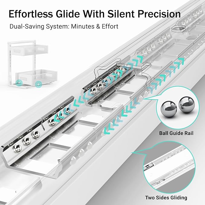 Under Sink Organizer Adjustable Height 2 Tier Bathroom Organizer Pull Out Cabinet Organer kitchen organizers and storage fridge organizers and storage,White,XL-1 Pack