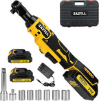 3/8" Cordless Ratchet Wrench,74Ft-lbs Electric Ratchet Wrench, Chargeable Power Ratchet Driver with 2 X 21V Lithium-Ion Battery,7 Sockets, 3" Extension Bar, 1/4" Adapter