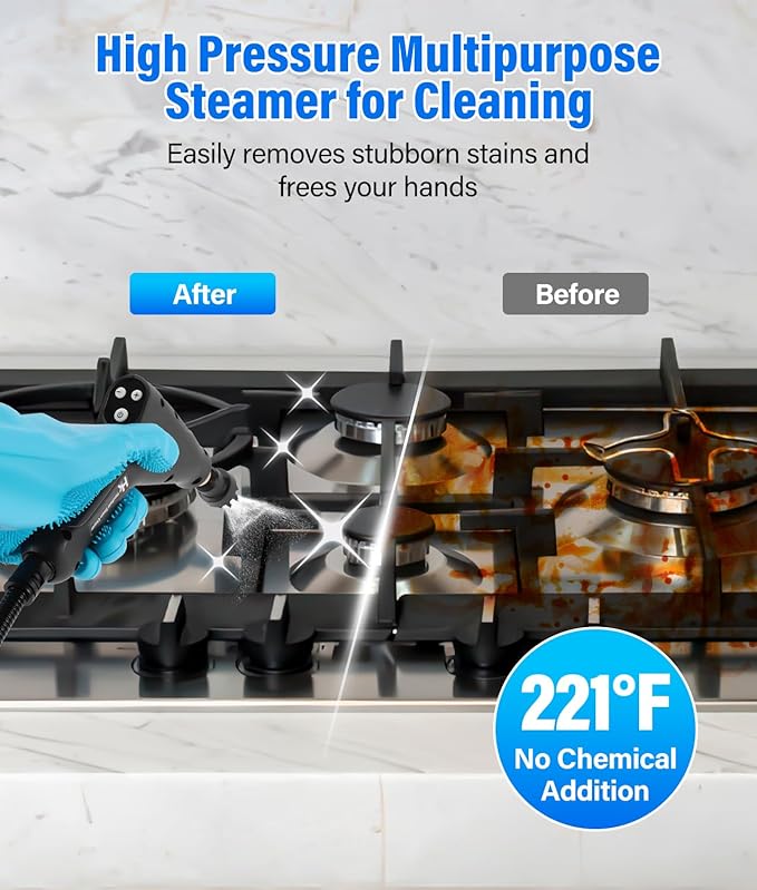 HK Steam Cleaner, 6-Level Adjustable Handle, 1.2L Tank, 15s Heat-Up, 2500W Steamer for Cleaning, Portable Steamer for Cleaning with 16PCS Accessories, Steam Cleaner for Home, Dirt, Grease, Car