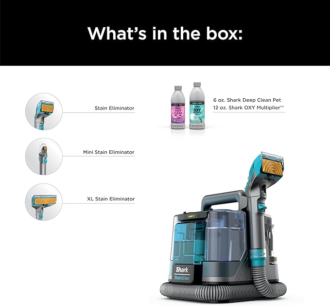 Shark StainStriker HairPro Portable Carpet, Upholstery & Area Rug Cleaner, Self-Cleaning, Stain, Hair & Odor Remover, Perfect for Pets & Car Interiors, 3 Tools & Pet Cleaning Solution, Teal, PX253BRN