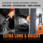 3/8" Extended Electric Ratchet Wrench Set, 45ft-lbs(61N.m) 16V Cordless Long Neck Power Ratchet Wrench Kit with 2pcs Batteries, LED Light, 9 Sockets, Toolbox, Variable Speed, For Housework, Car Repair