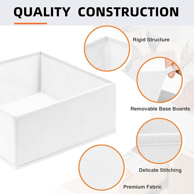 Criusia Drawer Organizer Clothes 6 Pack White- Dresser Organizer Bins for Closet Bedroom - Baby Clothes Organizers and Storage for Nursery Organization -Sock Underwear Drawer Organizer Divider