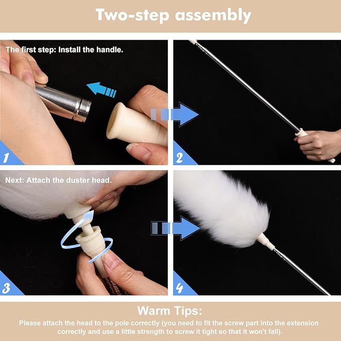 Extendable Lambswool Duster 29-110 Inch,Anti-Static Flexible Head, Stainless Steel Pole for Cleaning High Ceiling,Fan,Furniture,Roof Dusting