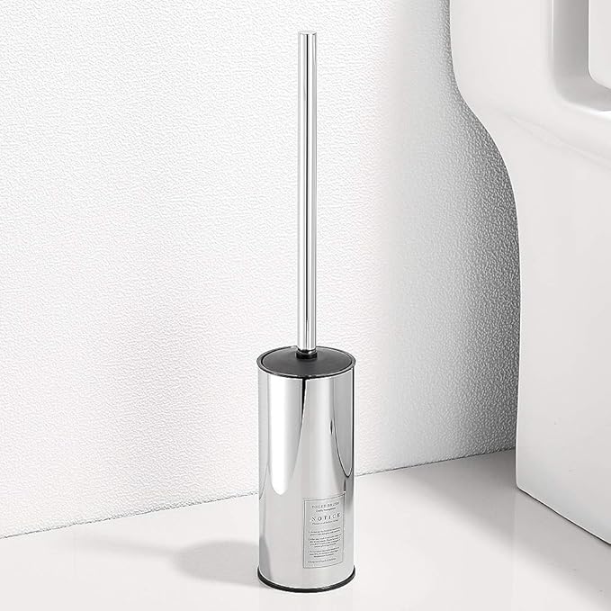 Freestanding Toilet Brush Holder for bathrooms 304 Stainless Steel Toilet Brush Stand Round Storage and Organization Rust Resistant 18-inch high Polished Chrome Finished