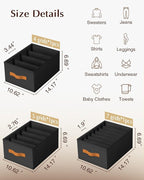 Homsorout Clothes Organizers and Storage - 4/5/7 Grids Fabric Jeans Organizer with Handles, Foldable Closet Organizers Dividers, Wardrobe organizer for Pant, Sweater, T-shirt, Scarf, 3 Pack, Black