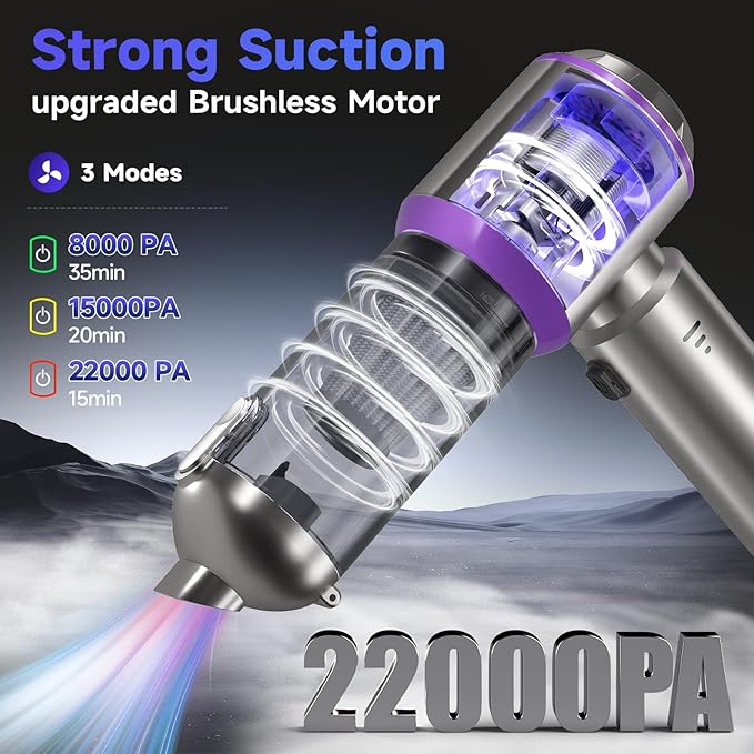 Car Vacuum Portable Cordless, 22000PA High Power handheld Vacuum Cleaner with Brushless Motor,11 in 1 Mini Hand Held Vacuum Cordless Rechargeable Air Duster/Blower/Pump for Car, Home, Pet, Office