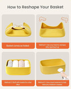 Small Woven Basket, 12 x 8 x 4.5 Inches, Storage Basket for Organizing, Cute Small Rope Shelf Closet Cube Storage Bins Baskets for Shelves, Dog Toy Gift Baskets Empty, 3 Pack Yellow