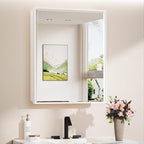 TokeShimi 24x30 Recessed Medicine Cabinet with Mirror Wall Mounted, Metal Beveled Mirror with Storage for Bathroom Vanity, Aluminum White Medicine Cabinet Mirrored