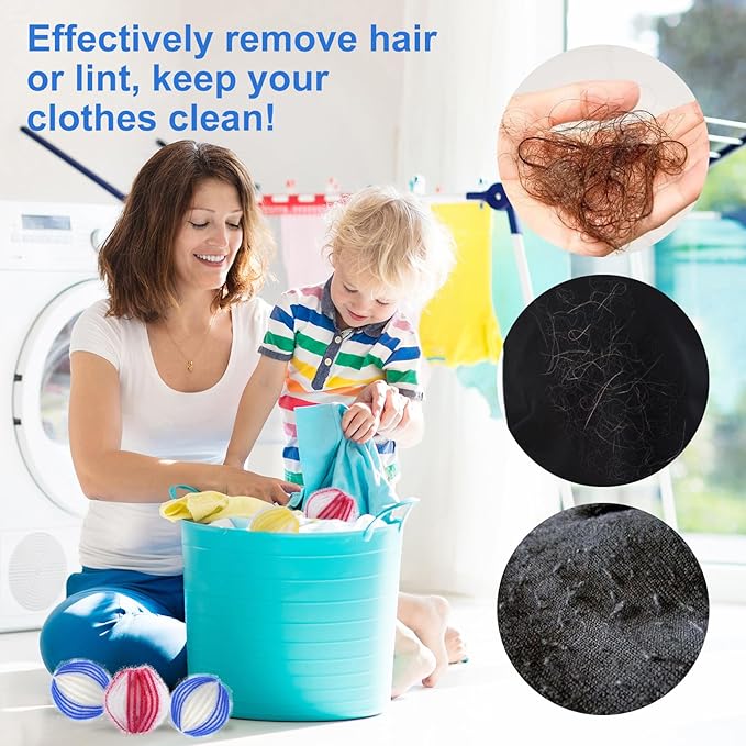 12 PCS Pet Hair Remover for Laundry, Reusable Dog & Cat Hair Catcher for Clothes & Bedding, Lint Catcher Laundry Balls in Washing Machine, Dryers