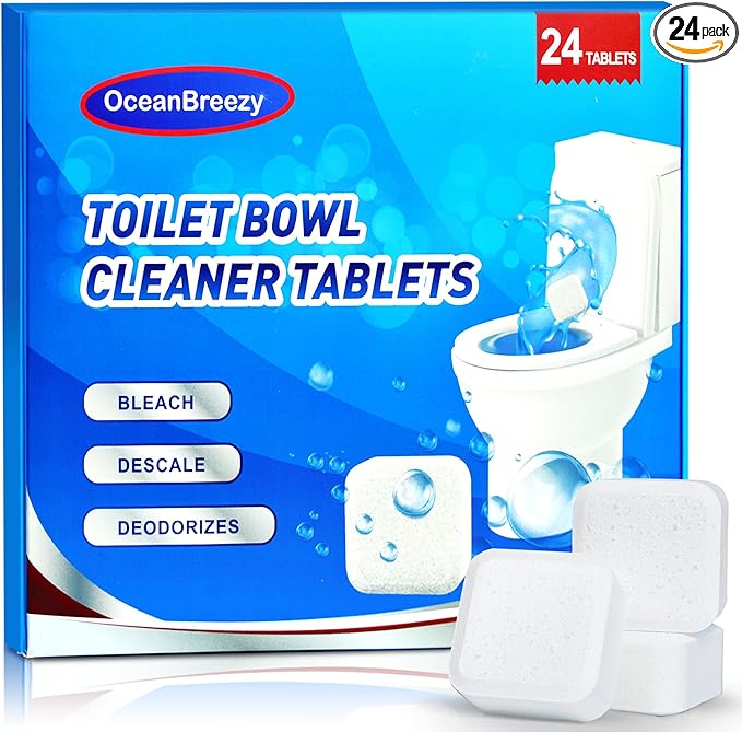 Toilet Cleaning Tablets Deep Clean & Deodorize, Toilet Bowl Cleaners Bleach Inside the Bowl, Effectively Removes Hard Stains (24-Pack Year Supply), Septic-Safe, Bathroom Cleaning Supplies