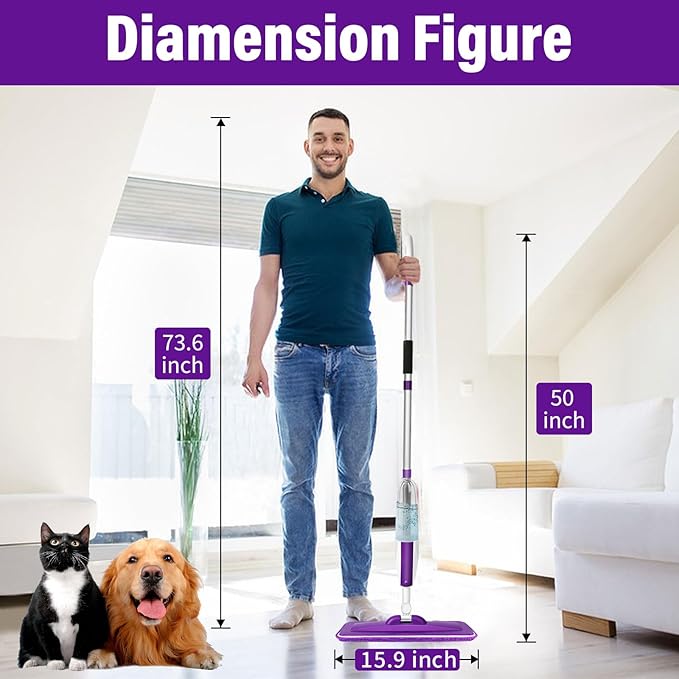 Mops for Floor Cleaning Wet Spray Mop with 14 oz Refillable Bottle and 3 Washable Microfiber Pads Home or Commercial Use Dry Wet Flat Mop for Hardwood Laminate Wood Ceramic