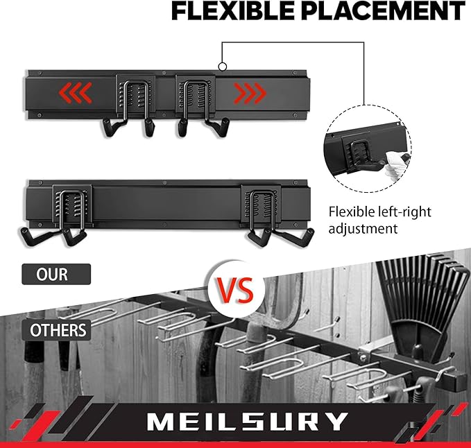 Garage Storage, 48-INCH Garage Tool Organization Wall Mount, Upgraded to Support Max 440lbs Garage Garden Tool Organizer, Professional Wall Mount Tool Storage Racks with 3 Rails and 7 Hooks