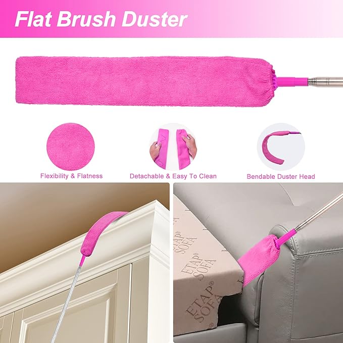 Microfiber Dusters for Cleaning, Feather Dusters with Extension Pole, Bendable & Washable Dusters for High Ceiling Fan, Blinds, Cars, Furniture, Cleaning Tools Kit Pink Gift for Women (15 PCS)