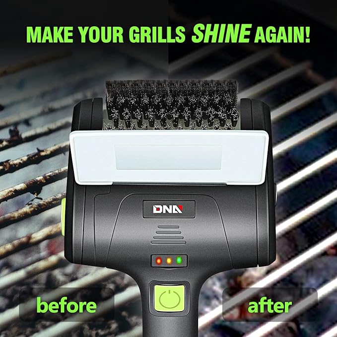 DNA MOTORING TOOLS-00219 Cordless Electric Grill Cleaning Scrub Brush Rechargeable with Type-C Charge Cord,Green/Black