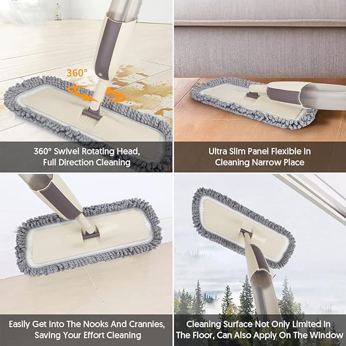 Spray Wet Mops for Hardwood Floor Cleaning - MEXERRIS Microfiber Dust Mop with Spray 3X Reusable Washable Pads Hard Wood Floor Mops Commercial Home Use for Laminate Wood Tiles Hardwood