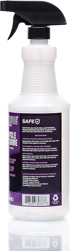 CycleMagic Motorcycle Clean and Shine Motorcycle Cleaner & Conditioner, Chrome Cleaner, Leather Cleaner, Paint | Eliminates Grime, Brake Cleaner, Dirt & Debris (32oz Spray Bottle (Save 25%))