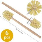 6 Pcs Bottle Brush, Natural Wood Dish Brush Scrub Brush with Long Beechwood Handle Bristles for Cleaning Bottles Mugs Jars Glasses Dishes Vases Pitchers, 13.78 x 2.6 Inches