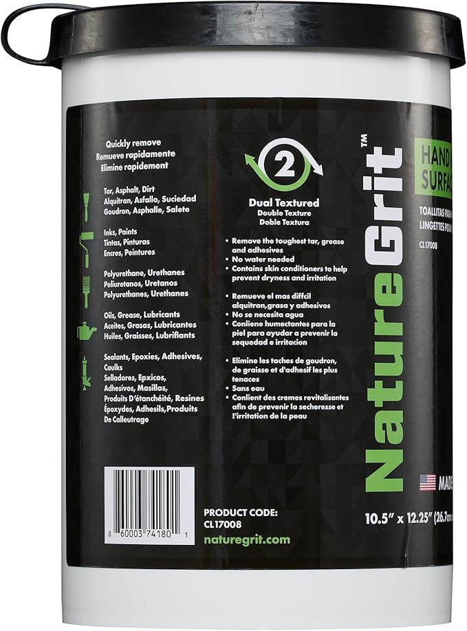 NatureGrit Hand & Surface Wipes: Heavy Duty Grease & Grime Removal, Degreaser Wipes for Mechanics, Workshop Use (1)