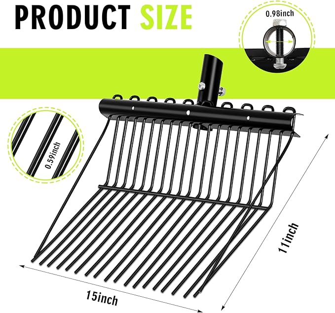 Tandefio 2 Pack Pitchfork Replacement Head Metal Horse Manure Rake Gardening Pitch Fork with Angled Tines for Horse Stall Poop Picking up(Black)