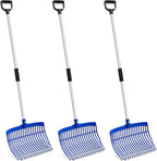 Lasnten 3 Sets Blue Manure Fork with Long Metal Handle Pitch Fork Manure Rake Heavy Duty Muck Rake for Gardening Horse Stall Stable Grass Hay Cleaning Farm Work(D Shaped Grip)