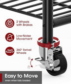 Sakugi Clothes Rack - 33.0" x 12.2" x 79.5" Clothing Rack with Shelves & Wheels, Multi-Functional Wardrobe Closet with Hooks, Sturdy Metal Garment Rack for Bedroom, Laundry, Balcony (Black)