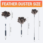 Luxury Black Curved Feather Duster, Extendable Ostrich Feather Cleaning Tool for High Ceilings, Furniture, Blinds, Walls, Soft Fluffy Long Handle Dusting(A13-Black)