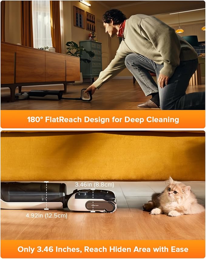 roborock F25 LT Wet Dry Vacuum Cleaner and Mop, 20000Pa Cordless Vacuum Mop Combo, 194°F Hot Water Self Cleaning & Hot Air Flash Drying, 180° Lie-Flat Hard Floor Cleaner, Edge to Edge Cleaning