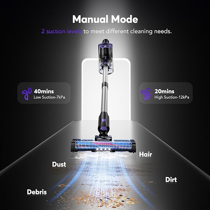 Cordless Vacuum Cleaner Rechargeable with 2600mAh Detachable Battery, Powerful Vacuums with 2 Adjustable Modes, Lightweight Portable Stick Vacuum for Home (Rose Purple)
