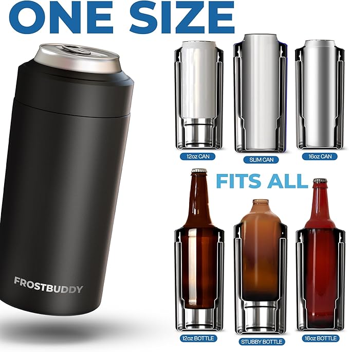 Frost Buddy Universal Can Cooler - Fits all - Stainless Steel Can Cooler for 12 oz & 16 oz Regular or Slim Cans & Bottles - Stainless Steel (Purple Glitz)