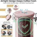 Veken Coffee Canister with Window, Airtight Stainless Steel Kitchen Food Storage Container with Lids, Date Tracker and Scoop for Grounds Coffee, Beans, Tea, Flour, Cereal, Sugar Jars, 22OZ, Pink