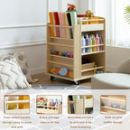 Art Activity Cart Wooden Rolling Utility Cart with Wheels 3-Tier Art Cart Organizer for Kids Multi-Functional Movable Birch Storage Cart Art and Crafts Supply Shelf Montessori Furniture