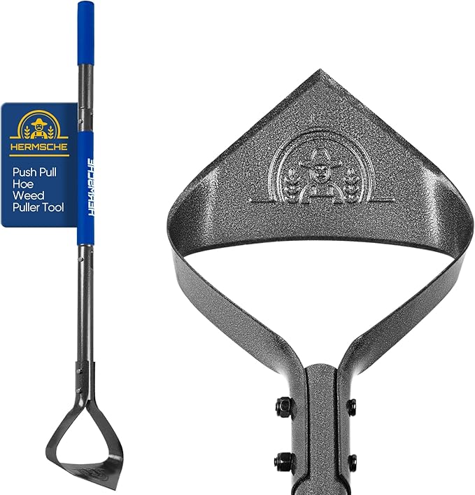 Hoe Garden Tool, Heavy Duty Triangle 52.7" Manual Weeder with Long Handle, Carbon Steel Weed Removing Action Hoe Cultivator for Weeding, Digging, Loosening Soil, Hoeing, Edging