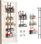 5-Tier Over The Door Bathroom Organizer - Hair Dryer Holder - Hair Tool Organizer Adjustable Height, DIY Bathroom Storage Shelf Wall Mounted for Flat/Curling Irons, Straighteners, Skincare