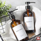 GMISUN Amber Glass Soap Dispenser, 4 Pack Bathroom Hand Soap Dispensers with Stainless Steel Flat Pump, 17 Fl Oz Kitchen Dish Soap Dispenser, Modern Vintage Liquid Brown Soap Dispensers Bottle Set