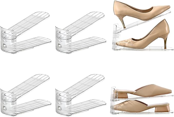 Shoe Stacker Shoe Rack Organizer for Closet Space Saver Storage Shoe Holder Organization (Transparent, 6 pack)