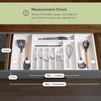 Premium Silverware, Flatware and Utensil Organizer for Kitchen Drawers, Food-Safe Contract Grade, Expandable from 16 to 28 In, White Bamboo