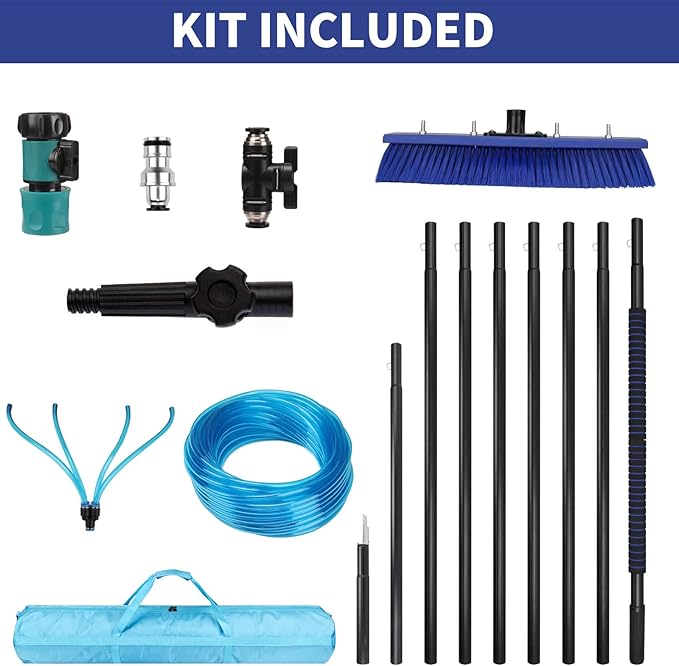 Water Fed Pole Kit, 26 FT Length Adjustable Solar Panel Window Cleaning Brush and Pole, 4-26ft Aluminium Pole Window Washing Kit for Cleaning Windows, Solar Panels and Roof