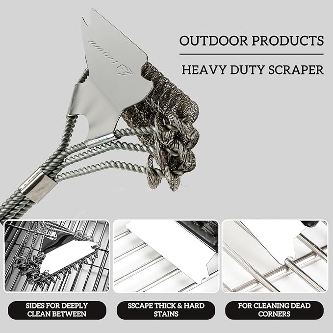 Grill Brush and Scraper Bristle -18" Stainless BBQ Brush for Grill Cleaning Kit,3 in 1 Grill Accessories, Grill Cleaner for Outdoor Grill,&1 Pack Grill Scraper Tool