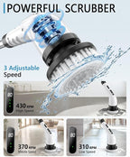 Electric Spin Scrubber Cordless - 3 Speed Rechargeable, Adjustable & Detachable Handle, 9 in 1 Brush Heads Power Scrub Brushes for Cleaning Supplies Shower Bathroom Tub Kitchen Tile Floor