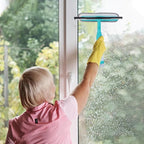 4 in 1 Window Cleaner Tool with Squeegee & Sprayer, 10" Streak-Free Scraper Kit, Portable Multifunction Refillable Bottle for Glass/Shower/Car (Blue)