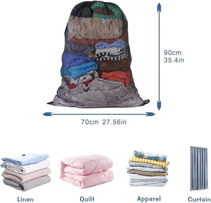 2 Pack Large Mesh Laundry Bag, Heavy Duty Mesh Laundry Bags Drawstring Lockable, 27×36inch Black Laundry Hamper Liner, Machine Washable, for Ball Storage, Travel, Toys, Sports Factories, Dorms