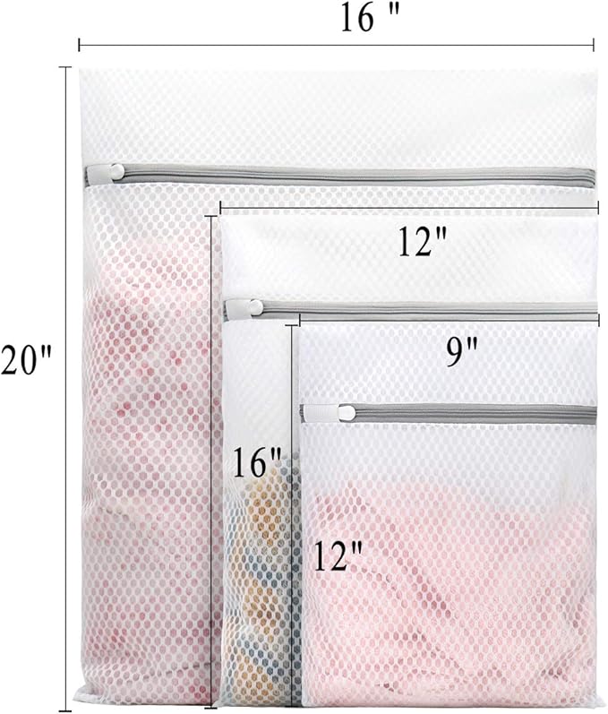 Muchfun 5Pcs Durable Honeycomb Mesh Laundry Bags for Delicates (1 Large 16 x 20 Inches, 2 Medium 12 x 16 Inches, 2 Small 9 x 12 Inches)