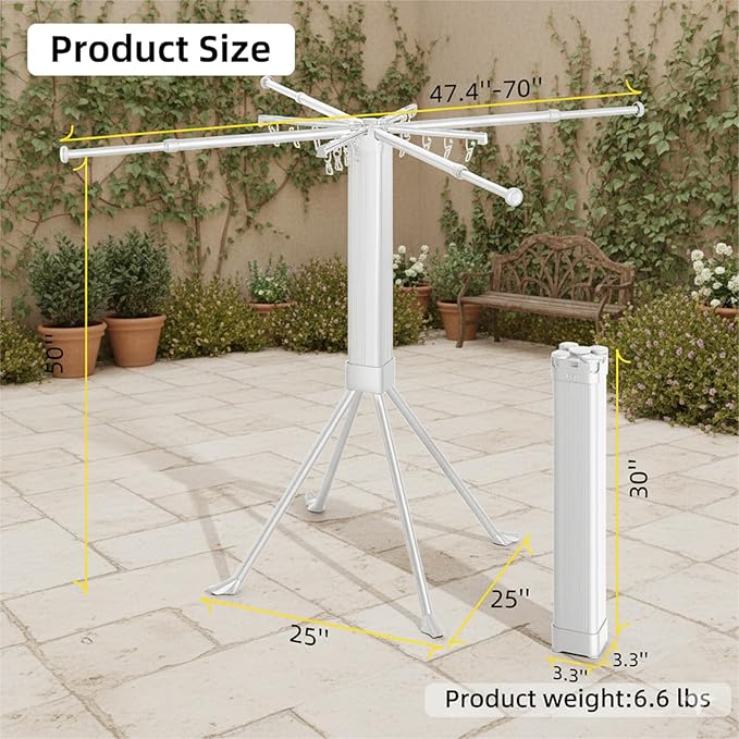 Clothing Drying Racks Folding Laundry Clothing Rack with 16 Clips Retractable Clothes Drying Rack Collapsible Towel Rack Drying Rack for Indoor, RV, Dorm, Yard, Camping, Outdoor