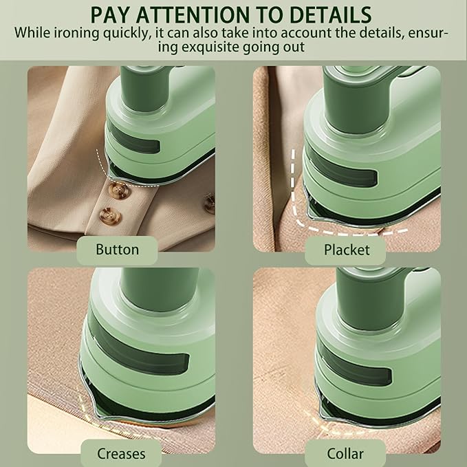 Travel Steam Iron, 180 °Rotating Handle Foldable Hanging Ironing Machine, Portable Mini Dual-Purpose Steam Iron for Both Dry and Wet Use, Essential for School Dormitories & Business Trips (Green)