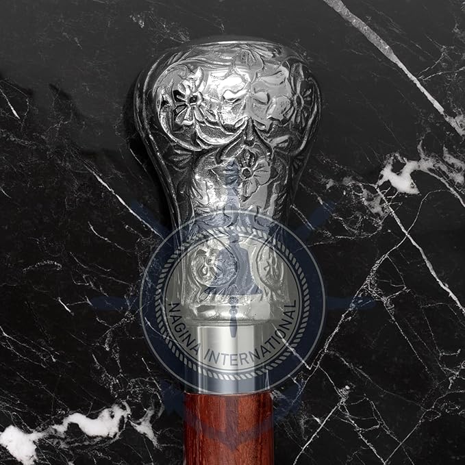 Deluxe Walking Sticks | Rosewood Crafted Cane with Solid Brass Chrome Decorative Bars | Nagina International